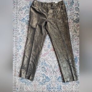 Anne Klein Shimmering Black and Gold Snake Skin Print Metallic Pants